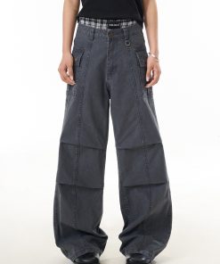 Women's American Style Pleated Wide-Leg Pants - Loose-Fitting Curved Straight-Leg Casual Trousers for Flattering Drape