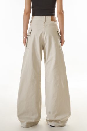 Women's American Style Pleated Wide-Leg Pants - Loose-Fitting Curved Straight-Leg Casual Trousers for Flattering Drape