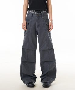 Women's American Style Pleated Wide-Leg Pants - Loose-Fitting Curved Straight-Leg Casual Trousers for Flattering Drape