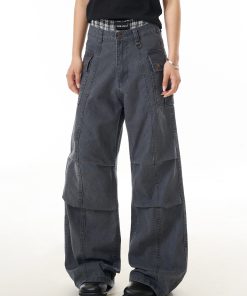 Women's American Style Pleated Wide-Leg Pants - Loose-Fitting Curved Straight-Leg Casual Trousers for Flattering Drape