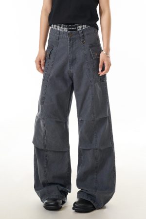 Women's American Style Pleated Wide-Leg Pants - Loose-Fitting Curved Straight-Leg Casual Trousers for Flattering Drape