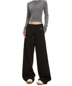 Women's American Style Street Pants - Straight Leg Loose Fit Drawstring Hip Hop Dance Casual Trousers for Everyday Wear
