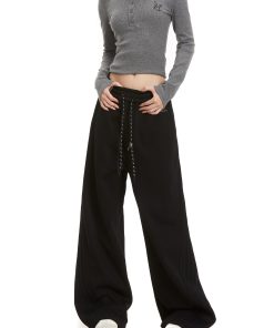 Women's American Style Street Pants - Straight Leg Loose Fit Drawstring Hip Hop Dance Casual Trousers for Everyday Wear