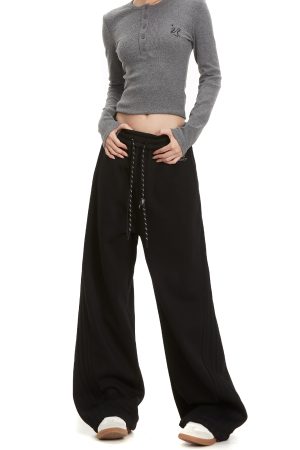 Women's American Style Street Pants - Straight Leg Loose Fit Drawstring Hip Hop Dance Casual Trousers for Everyday Wear