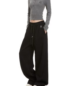 Women's American Style Street Pants - Straight Leg Loose Fit Drawstring Hip Hop Dance Casual Trousers for Everyday Wear