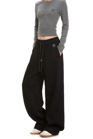 Women's American Style Street Pants - Straight Leg Loose Fit Drawstring Hip Hop Dance Casual Trousers for Everyday Wear
