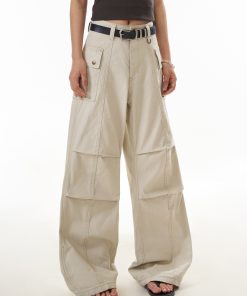 Women's American Style Trendy Pleated Wide Leg Work Pants - Slimming Curved Blade Design for Casual and Professional Looks