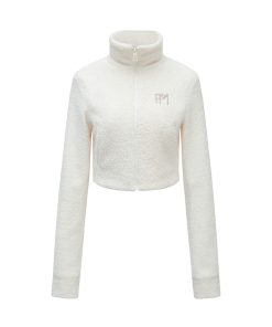 Women's Bear Plush High Neck Coat and Low Waist Wide Leg Pants Two-Piece Set - Cozy Fashion for Y2K and Street Style