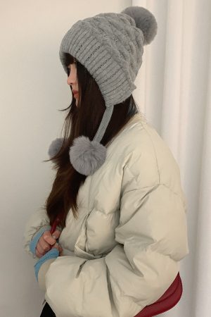 Women's Big Head Circle Knitted Wool Hat - Warm Autumn Winter Style, Face-Shaping, Versatile Pull-On, Korean Style, Trendy Ear Protection