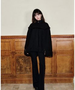 Women's Black Flared Jeans - American Retro Style, Mid-Low Waist, Slim Fit, Elongating and Slimming Long Pants