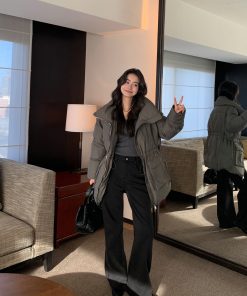 Women's Black Fleece-Lined Wide-Leg Jeans - Versatile Loose Straight Pants for Autumn and Winter Style