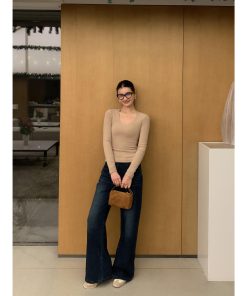 Women's Black Fleece-Lined Wide-Leg Jeans - Versatile Loose Straight Pants for Autumn and Winter Style