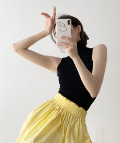 Women's Black Half-High Collar Knitted Vest - Sleeveless Summer Top, Fitted Slimming Layer, Chic Casual Style