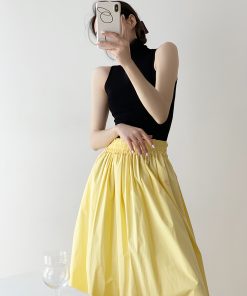 Women's Black Half-High Collar Knitted Vest - Sleeveless Summer Top, Fitted Slimming Layer, Chic Casual Style