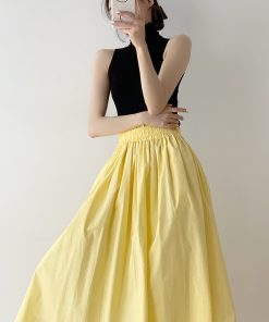 Women's Black Half-High Collar Knitted Vest - Sleeveless Summer Top, Fitted Slimming Layer, Chic Casual Style