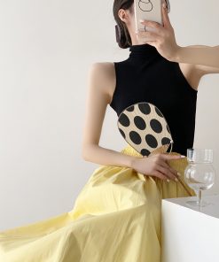 Women's Black Half-High Collar Knitted Vest - Sleeveless Summer Top, Fitted Slimming Layer, Chic Casual Style