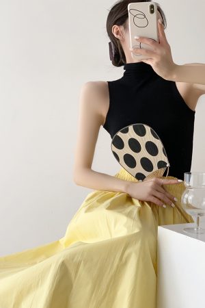 Women's Black Half-High Collar Knitted Vest - Sleeveless Summer Top, Fitted Slimming Layer, Chic Casual Style