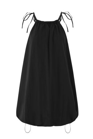 Women's Black Halter Dress - High-End Sleeveless A-Line with Puff Skirt for Spring Summer - Sexy Round Neck Design