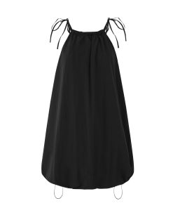 Women's Black Halter Dress - High-End Sleeveless A-Line with Puff Skirt for Spring Summer - Sexy Round Neck Design