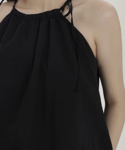 Women's Black Halter Dress - High-End Sleeveless A-Line with Puff Skirt for Spring Summer - Sexy Round Neck Design