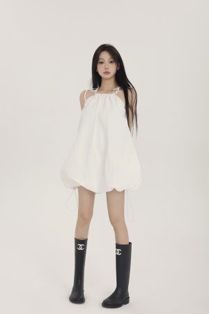 Women's Black Halter Dress - High-End Sleeveless A-Line with Puff Skirt for Spring Summer - Sexy Round Neck Design