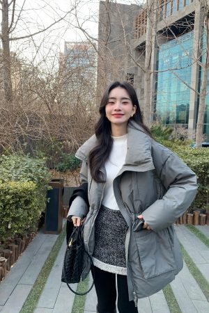 Women's Black Lapel Down Jacket - Autumn Winter Style, White Duck Down, Waist-Cinching, Trendy Work Coat