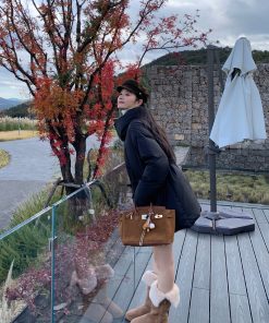 Women's Black Lapel Down Jacket - Autumn Winter Style, White Duck Down, Waist-Cinching, Trendy Work Coat