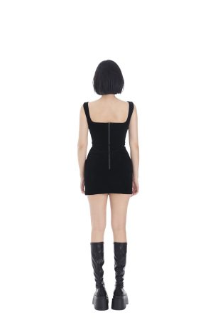 Women's Black Velvet Sleeveless Tank Dress - Slimming Short Skirt for Spring - Trendy 90s Inspired Style