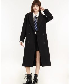 Women's Black Woolen Coat - Hepburn Style, 2025 Spring High-End Shoulder-Length Outerwear, Classic & Chic Fashion