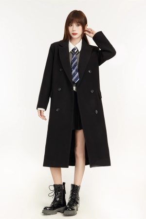 Women's Black Woolen Coat - Hepburn Style, 2025 Spring High-End Shoulder-Length Outerwear, Classic & Chic Fashion