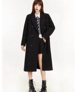 Women's Black Woolen Coat - Hepburn Style, 2025 Spring High-End Shoulder-Length Outerwear, Classic & Chic Fashion
