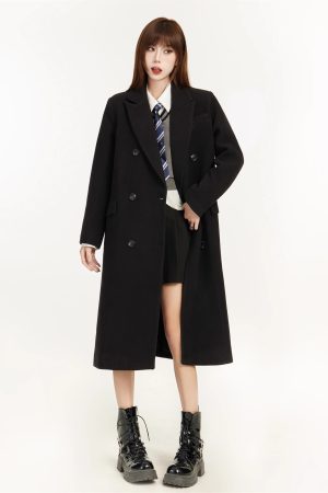 Women's Black Woolen Coat - Hepburn Style, 2025 Spring High-End Shoulder-Length Outerwear, Classic & Chic Fashion