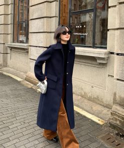Women's Black Woolen Coat - Loose Long Style, High-End Korean Design, Winter Fashion Essential