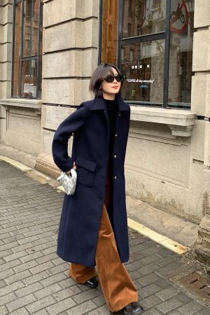 Women's Black Woolen Coat - Loose Long Style, High-End Korean Design, Winter Fashion Essential