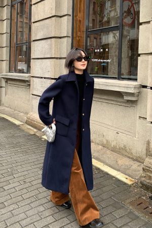 Women's Black Woolen Coat - Loose Long Style, High-End Korean Design, Winter Fashion Essential