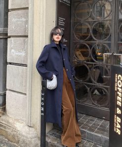 Women's Black Woolen Coat - Loose Long Style, High-End Korean Design, Winter Fashion Essential