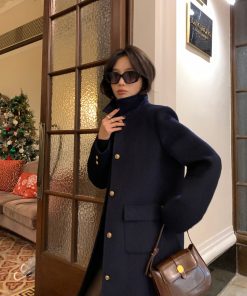 Women's Black Woolen Coat - Loose Long Style, High-End Korean Design, Winter Fashion Essential