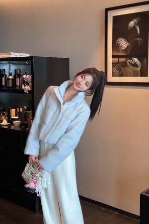 Women's Blue Zipper Stand Collar Short Thickened Warm Down Jacket - Winter Fashion Outerwear