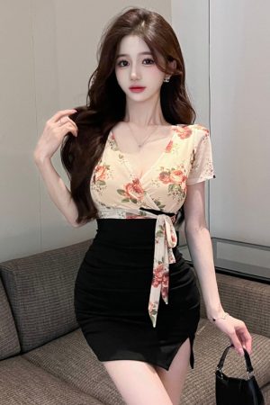 Women's Bodycon Dress - Sexy Low-Cut Deep V-Neck Short Sleeve for Nightclub & Evening Wear, Perfect for Foot Massage & Night Out