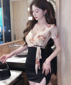 Women's Bodycon Dress - Sexy Low-Cut Deep V-Neck Short Sleeve for Nightclub & Evening Wear, Perfect for Foot Massage & Night Out