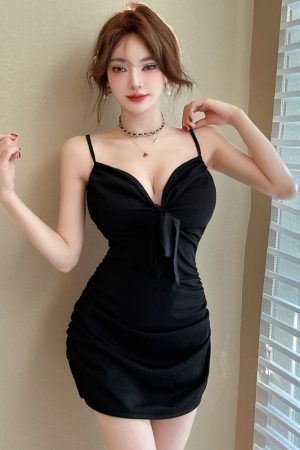 Women's Bodycon Slip Dress - Low-Cut Deep V-Neck, Waist-Cinching, Slim-Fit Style for Nightclub and Party Wear