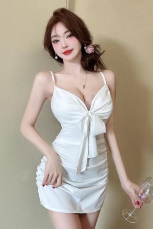 Women's Bodycon Slip Dress - Low-Cut Deep V-Neck, Waist-Cinching, Slim-Fit Style for Nightclub and Party Wear
