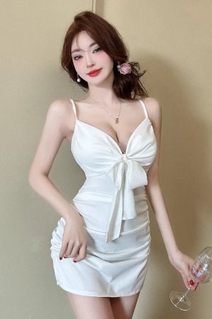 Women's Bodycon Slip Dress - Low-Cut Deep V-Neck, Waist-Cinching, Slim-Fit Style for Nightclub and Party Wear