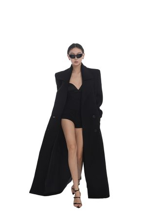 Women's Brown Woolen Coat - Slim Fit Mid-Length Double-Breasted Outerwear for Autumn Winter, Stylish and Elegant Fashion Essential