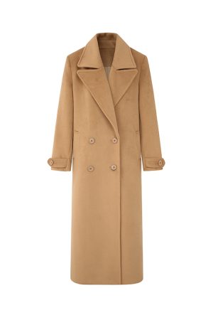 Women's Brown Woolen Coat - Slim Fit Mid-Length Double-Breasted Outerwear for Autumn Winter, Stylish and Elegant Fashion Essential