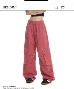 Women's Cargo Pants - American Street Style Multi-Pocket Trendy Drawstring Pleated Straight Wide-Leg Casual Pants