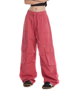 Women's Cargo Pants - American Street Style Multi-Pocket Trendy Drawstring Pleated Straight Wide-Leg Casual Pants