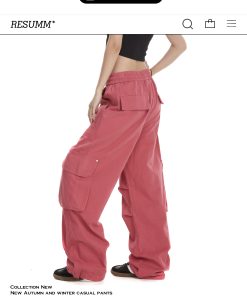 Women's Cargo Pants - American Street Style Multi-Pocket Trendy Drawstring Pleated Straight Wide-Leg Casual Pants