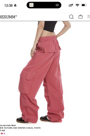 Women's Cargo Pants - American Street Style Multi-Pocket Trendy Drawstring Pleated Straight Wide-Leg Casual Pants