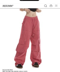 Women's Cargo Pants - American Street Style Multi-Pocket Trendy Drawstring Pleated Straight Wide-Leg Casual Pants